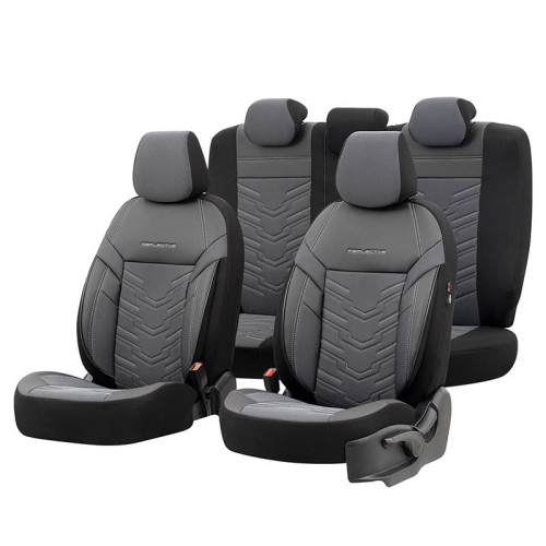 Καλύμματα Αυτοκινήτου Otom Reflective Design Universal Jacquard / Rachel / Δερματίνη Σετ Εμπρός / Πίσω 11 Τεμαχίων Μαύρο - Σκούρο Γκρι RFL-2603