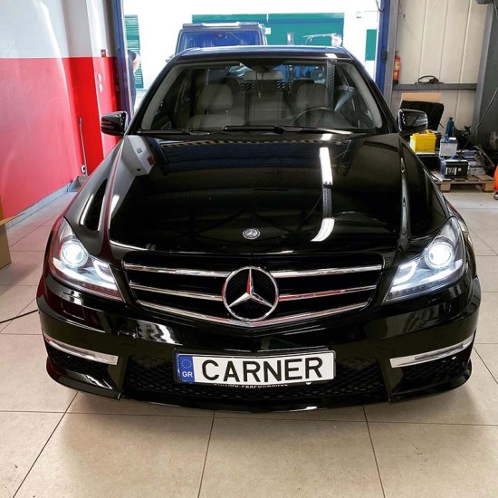 Μπροστινά Φανάρια Set Για Mercedes-Benz C-Class W204 11-14 DRL & Led Φλας Μαύρα H7 Με Μοτέρ