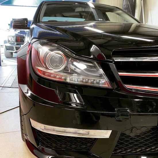 Μπροστινά Φανάρια Set Για Mercedes-Benz C-Class W204 11-14 DRL & Led Φλας Μαύρα H7 Με Μοτέρ