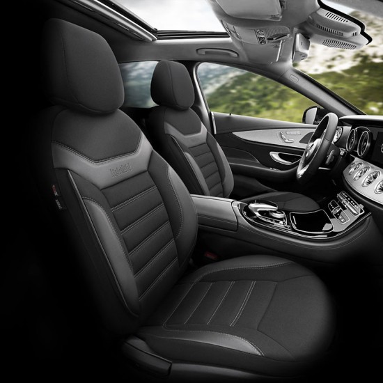 Καλύμματα Αυτοκινήτου Otom Individual Design Universal Jacquard / Rachel / Δερματίνη Σετ Εμπρός / Πίσω 11 Τεμαχίων Μαύρο Με Γκρι Ραφές IND-202