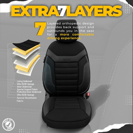 Καλύμματα Αυτοκινήτου Otom Individual Design Universal Jacquard / Rachel / Δερματίνη Σετ Εμπρός / Πίσω 11 Τεμαχίων Μαύρο Με Γκρι Ραφές IND-202
