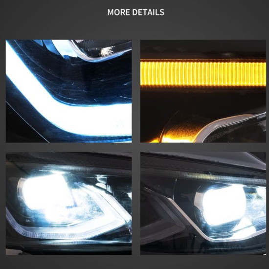 Μπροστινά Φανάρια Set Για Vw Golf VΙI (7) 12-17 Mk8 Golf Look Dynamic Start DRL & Φλας Μαύρα Full Led Με Μοτέρ VLand