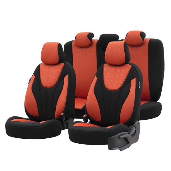 Καλύμματα Αυτοκινήτου Otom Ruby Design Universal Βαμβακερό Ύφασμα Rachel Σετ Εμπρός / Πίσω 11 Τεμαχίων "Terracota" Μαύρο / Κεραμιδί RBY-1204