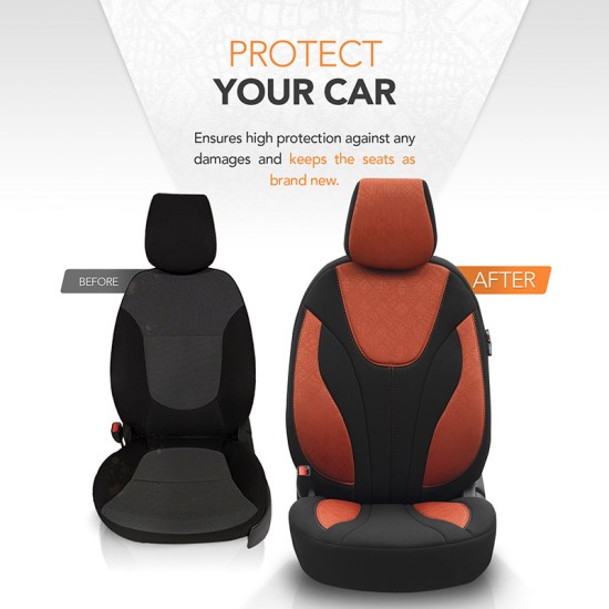 Καλύμματα Αυτοκινήτου Otom Ruby Design Universal Βαμβακερό Ύφασμα Rachel Σετ Εμπρός / Πίσω 11 Τεμαχίων "Terracota" Μαύρο / Κεραμιδί RBY-1204