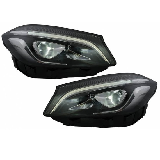 Μπροστινά Φανάρια Set Για Mercedes-Benz A-Class W176 12-18 Halogen Upgrade Σε Facelift Look Μαύρα Full Led DRL Με Μοτέρ Carner