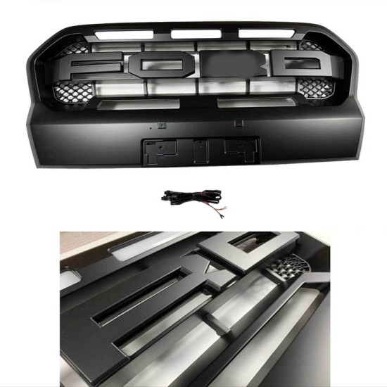 Μάσκα Για Ford Ranger T8 2019+ Wild Trak Με Led Μαύρο Ματ