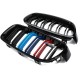 Καρδιές Μάσκας Για Bmw 3 F30 / F31 11-18 M4 Look Με Διπλή Γρίλια Tri-Color Μαύρο Γυαλιστερό 2 Τεμάχια