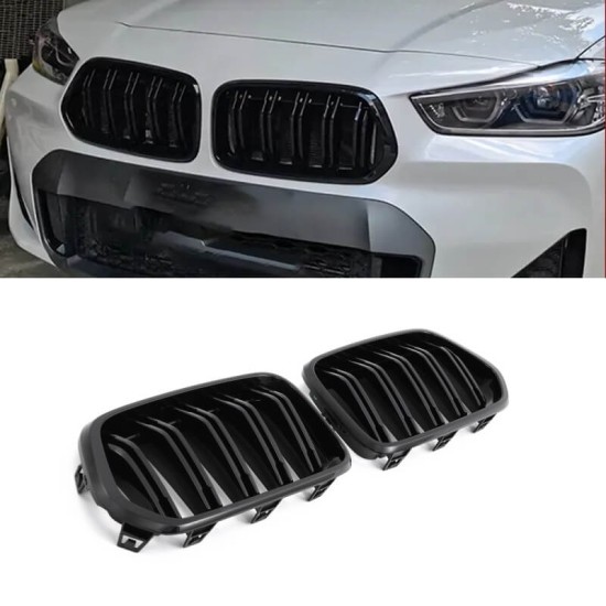 Καρδιές Μάσκας Για Bmw X2 F39 18+ M4 Look Με Διπλή Γρίλια Μαύρο Γυαλιστερό 2 Τεμάχια