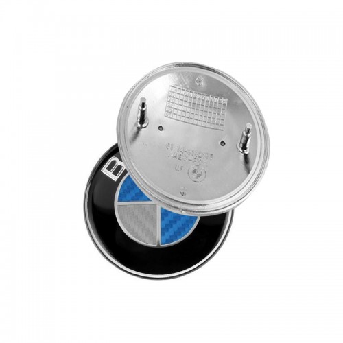 Σήμα Καπό / Πορτ - Παγκάζ Κουμπωτό Bmw Μπλε - Ασημί Carbon Μικρό 73mm