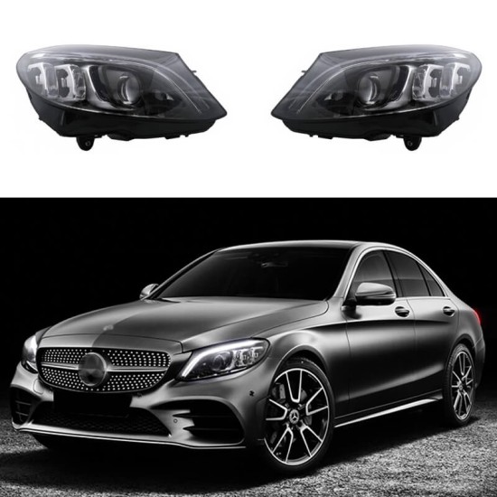 Μπροστινά Φανάρια Set Για Mercedes-Benz C-Class W205 14-18 Led Upgrade Σε Multibeam Full Led DRL Μαύρα Με Μοτέρ Carner