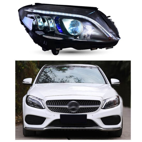 Μπροστινά Φανάρια Set Για Mercedes-Benz C-Class W205 14-18 Led Upgrade Σε Multibeam Full Led DRL Μαύρα Με Μοτέρ Carner
