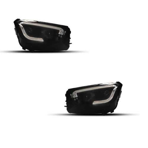 Μπροστινά Φανάρια Set Για Mercedes-Benz GLC C253/X253 Upgrade Σε Facelift Look 2020-2021 Μαύρα Full Led DRL Με Μοτέρ Carner