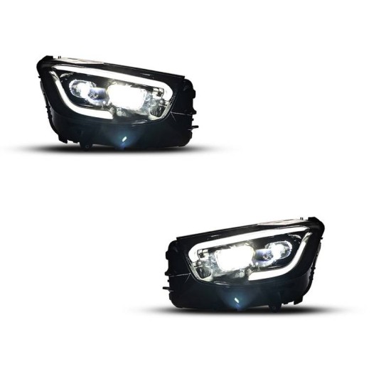 Μπροστινά Φανάρια Set Για Mercedes-Benz GLC C253/X253 Upgrade Σε Facelift Look 2020-2021 Μαύρα Full Led DRL Με Μοτέρ Carner