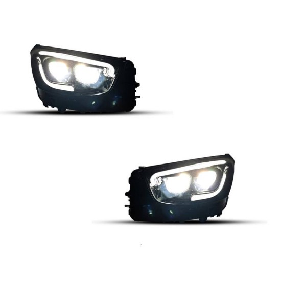 Μπροστινά Φανάρια Set Για Mercedes-Benz GLC C253/X253 Upgrade Σε Facelift Look 2020-2021 Μαύρα Full Led DRL Με Μοτέρ Carner