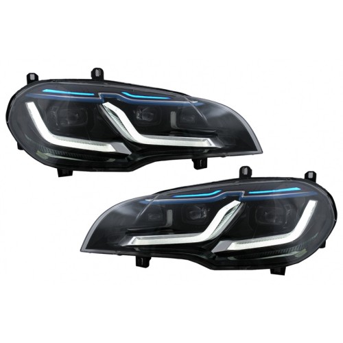 Μπροστινά Φανάρια Set Για Bmw X5 E70 07-14 Double L LED Bar Μαύρα Upgrade Xenon To Led Με Μοτέρ Carner