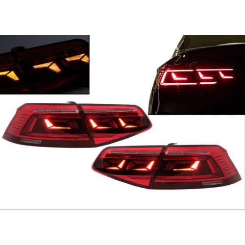 Πισινά Φανάρια Set Για VW Passat B8 3G (2015-2019) Limousine Sequential Dynamic Φλας B8.5 Design Red/Crystal
