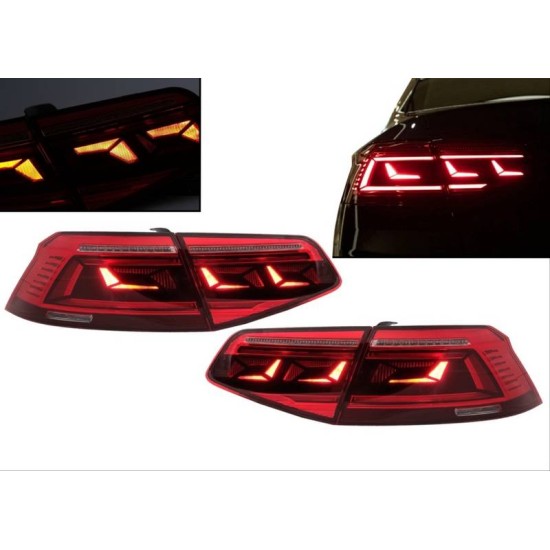 Πισινά Φανάρια Set Για VW Passat B8 3G (2015-2019) Limousine Sequential Dynamic Φλας B8.5 Design Red/Crystal