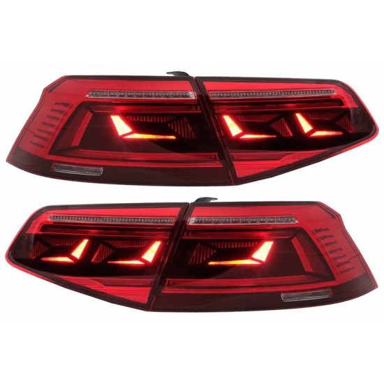 Πισινά Φανάρια Set Για VW Passat B8 3G (2015-2019) Limousine Sequential Dynamic Φλας B8.5 Design Red/Crystal