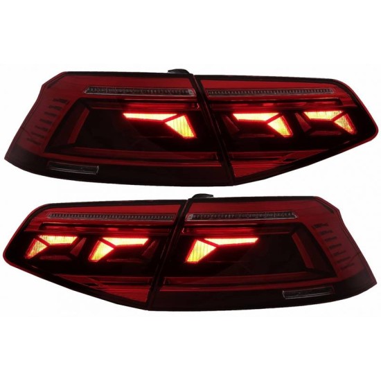 Πισινά Φανάρια Set Για VW Passat B8 3G (2015-2019) Limousine Sequential Dynamic Φλας B8.5 Design Red/Crystal