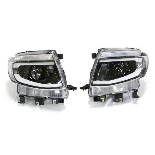 Μπροστινά Φανάρια Set Για Ford Ranger T6 2012-2015 DRL Dynamic Μαύρα Full Led Με Μοτέρ