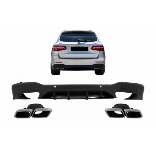 Diffuser Πίσω Προφυλακτήρα Για Mercedes-Benz GLC SUV X253 2015-2019 GLC63 Amg Look Για Amg Sport Line Προφυλακτήρες Σετ Με Μπούκες Χρωμίου
