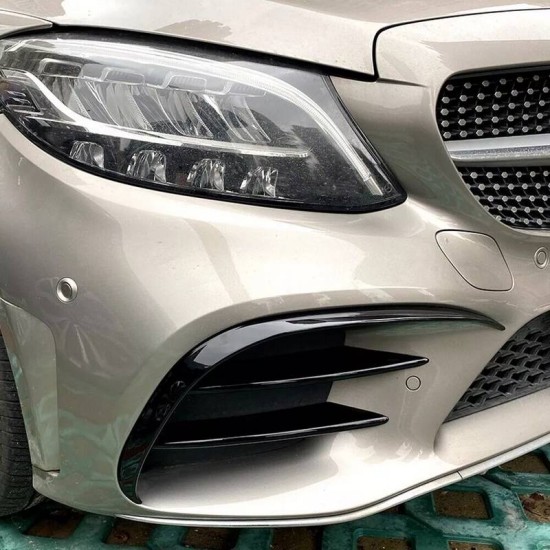 Splitters Μπροστινού Προφυλακτήρα Για Mercedes-Benz C-Class W205 / C205 / S205 2014-2018 Amg Line Έκδοση Γυαλιστερό Μαύρο 2 Τεμάχια