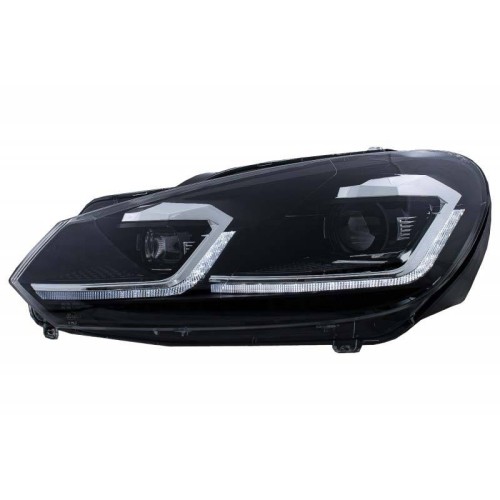 Μπροστινά Φανάρια Set Για Vw Golf VI (6) 08-12 DRL & Led Signal Dynamic Look Golf 7,5 Μαύρα Με ασημί Γραμμή Full Led Με Μοτέρ Carner