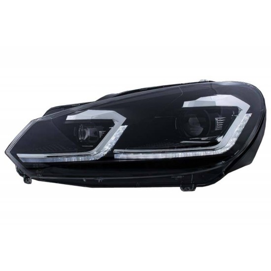 Μπροστινά Φανάρια Set Για Vw Golf VI (6) 08-12 DRL & Led Signal Dynamic Look Golf 7,5 Μαύρα Με ασημί Γραμμή Full Led Με Μοτέρ Carner