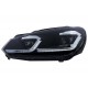 Μπροστινά Φανάρια Set Για Vw Golf VI (6) 08-12 DRL & Led Signal Dynamic Look Golf 7,5 Μαύρα Με ασημί Γραμμή Full Led Με Μοτέρ Carner