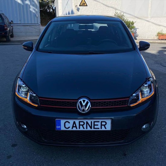 Μπροστινά Φανάρια Set Για Vw Golf VI (6) 08-12 DRL & Led Signal Dynamic Look Golf 7,5 Μαύρα Με ασημί Γραμμή Full Led Με Μοτέρ Carner