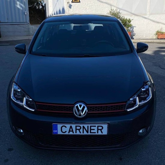 Μπροστινά Φανάρια Set Για Vw Golf VI (6) 08-12 DRL & Led Signal Dynamic Look Golf 7,5 Μαύρα Με ασημί Γραμμή Full Led Με Μοτέρ Carner