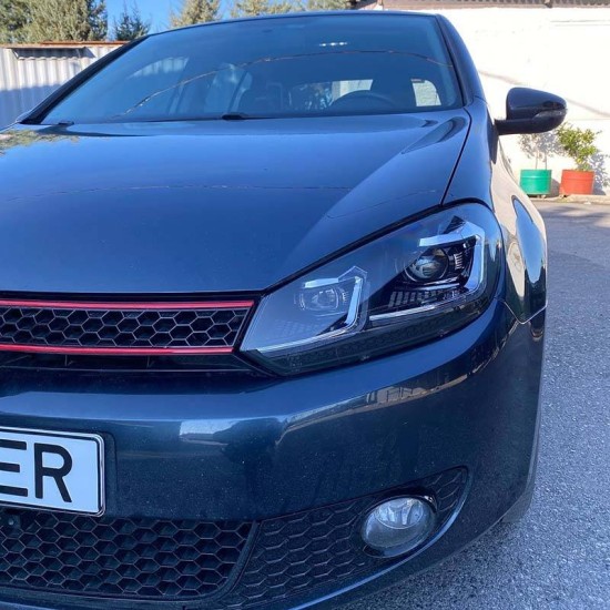 Μπροστινά Φανάρια Set Για Vw Golf VI (6) 08-12 DRL & Led Signal Dynamic Look Golf 7,5 Μαύρα Με ασημί Γραμμή Full Led Με Μοτέρ Carner
