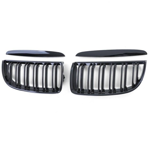 Καρδιές Μάσκας Για Bmw 3 E90 /E91 05-08 M4 Look Με Διπλή Γρίλια Μαύρο Γυαλιστερό 4 Τεμάχια