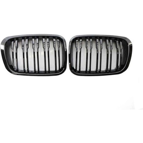Καρδιές Μάσκας Για Bmw 3 E46 99-01 Sedan/Touring/Compact M4 Look Με Διπλή Γρίλια Μαύρο Γυαλιστερό 2 Τεμάχια