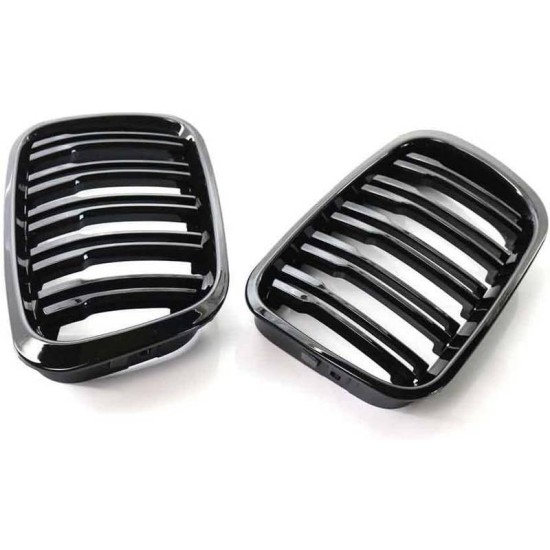 Καρδιές Μάσκας Για Bmw 3 E46 99-01 Sedan/Touring/Compact M4 Look Με Διπλή Γρίλια Μαύρο Γυαλιστερό 2 Τεμάχια