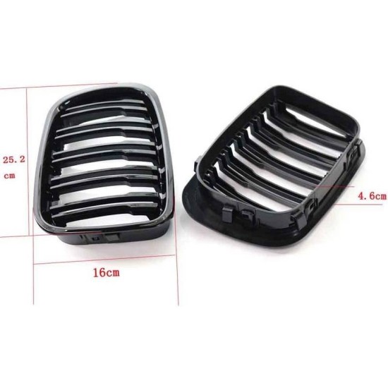 Καρδιές Μάσκας Για Bmw 3 E46 99-01 Sedan/Touring/Compact M4 Look Με Διπλή Γρίλια Μαύρο Γυαλιστερό 2 Τεμάχια