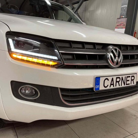 Μπροστινά Φανάρια Set Για Vw Amarok 2010+ DRL Full Led Halogen Version Μαύρα LEDHL107-BK RHD (Δεξιοτίμονα) Osram Ledriving