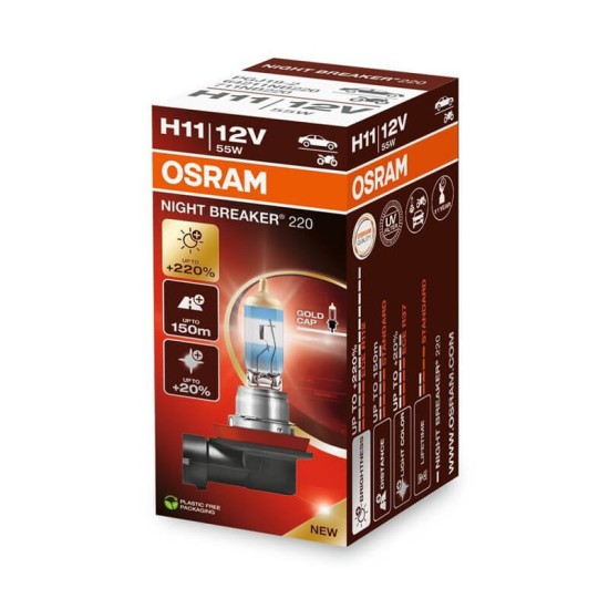 Λάμπα Αλογόνου H11 12V 55w Night Braker +220% Osram 64211NB220 1 Τεμάχιο