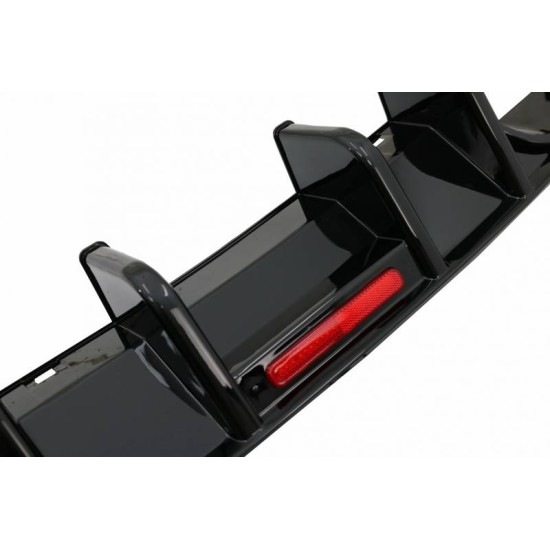 Diffuser Πίσω Προφυλακτήρα Για VW Golf VII (7.5) 17-20 Facelift R-Look Μαύρο Γυαλιστερό Με Led Στοπάκι