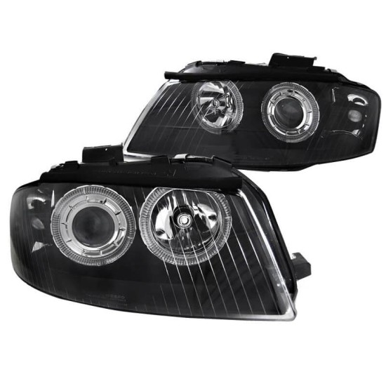 Μπροστινά Φανάρια Set Για Audi A3 8P 03-08 Angel Eyes Μαύρα H7/H7 Με Μοτέρ Depo