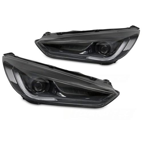 Μπροστινά Φανάρια Set Για Ford Focus MK3 15-18 TRU DRL Led Lights & Dynamic Led Signal Black H7/H7 Χωρίς Μοτέρ JunYan