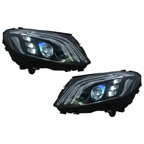 Μπροστινά Φανάρια Set Για Mercedes-Benz C-Class W205 14-20 Upgrade To Maybach Full Led DRL Μαύρα Με Μοτέρ Carner