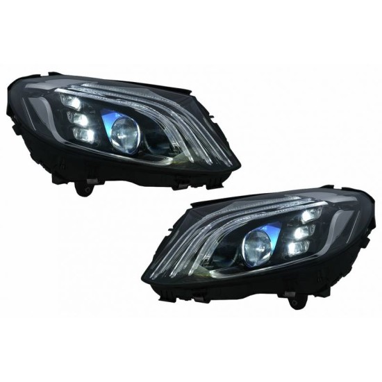 Μπροστινά Φανάρια Set Για Mercedes-Benz C-Class W205 14-20 Upgrade To Maybach Full Led DRL Μαύρα Με Μοτέρ Carner