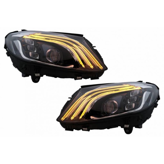 Μπροστινά Φανάρια Set Για Mercedes-Benz C-Class W205 14-20 Upgrade To Maybach Full Led DRL Μαύρα Με Μοτέρ Carner