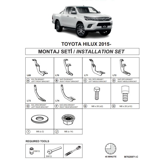 Βάσεις Πλαινών Σκαλοπατιών (Dma) Για Toyota Hilux 2015- Pk An120