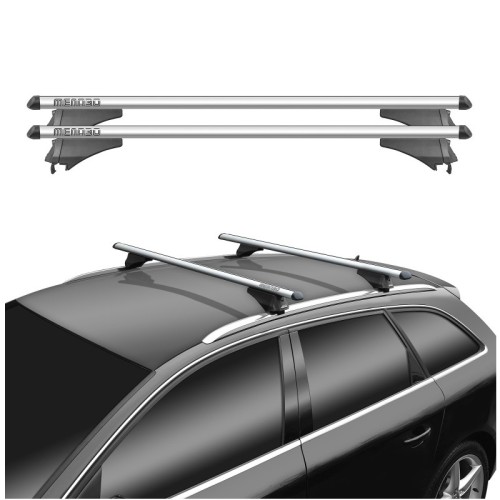 Μπάρες Οροφής Αλουμινίου Universal Menabo Tiger XL 132cm Railing System Σετ Με Πόδια Και Κλειδαριά Ασημί 2 Τεμάχια