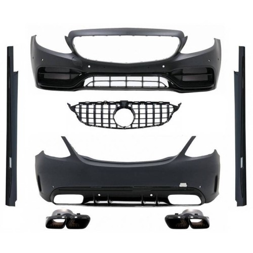 Body Kit Για Mercedes-Benz C-Class W205 14-20 Sedan Amg C63s Facelift Look Με Μάσκα & Μπούκες Black Edition