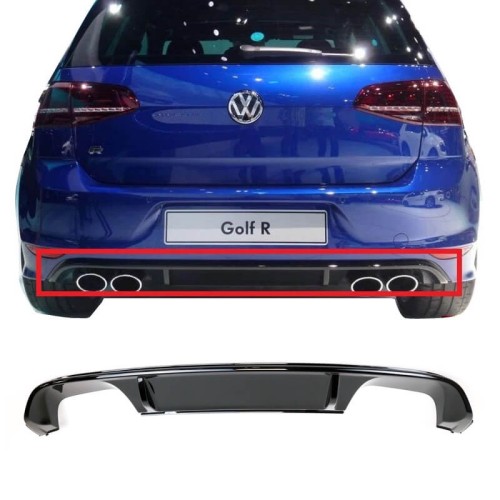 Diffuser Πίσω Προφυλακτήρα Για VW Golf VII (7) 13-17 R-Line Με 2 Διπλές Εξατμίσεις Δεξια & Αριστερά Γυαλιστερό Μαύρο Από Abs Πλαστικό 1 Τεμάχιο