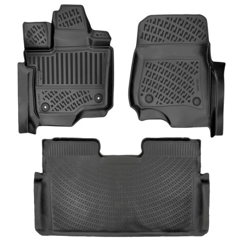 Πατάκια Σκαφάκια 3D Από Λάστιχο TPE Για Ford F 150- 2015-2023 SuperCrew (Crew Cab) / Carpet Floor/Bucket Seating / Fold-Flat Non Storage Rizline 3 Τεμάχια Μαύρα