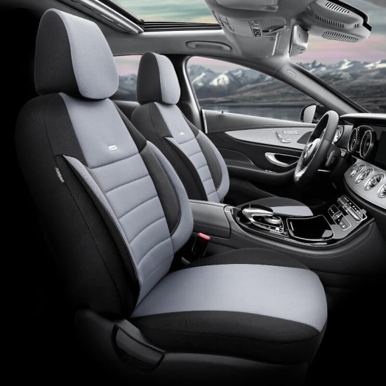 Καλύμματα Αυτοκινήτου Otom Pro Design Universal Βαμβακερό Ύφασμα Rachel / Δερματίνη Σετ Εμπρός / Πίσω 11 Τεμαχίων Μαύρο / Γκρι PRO-102